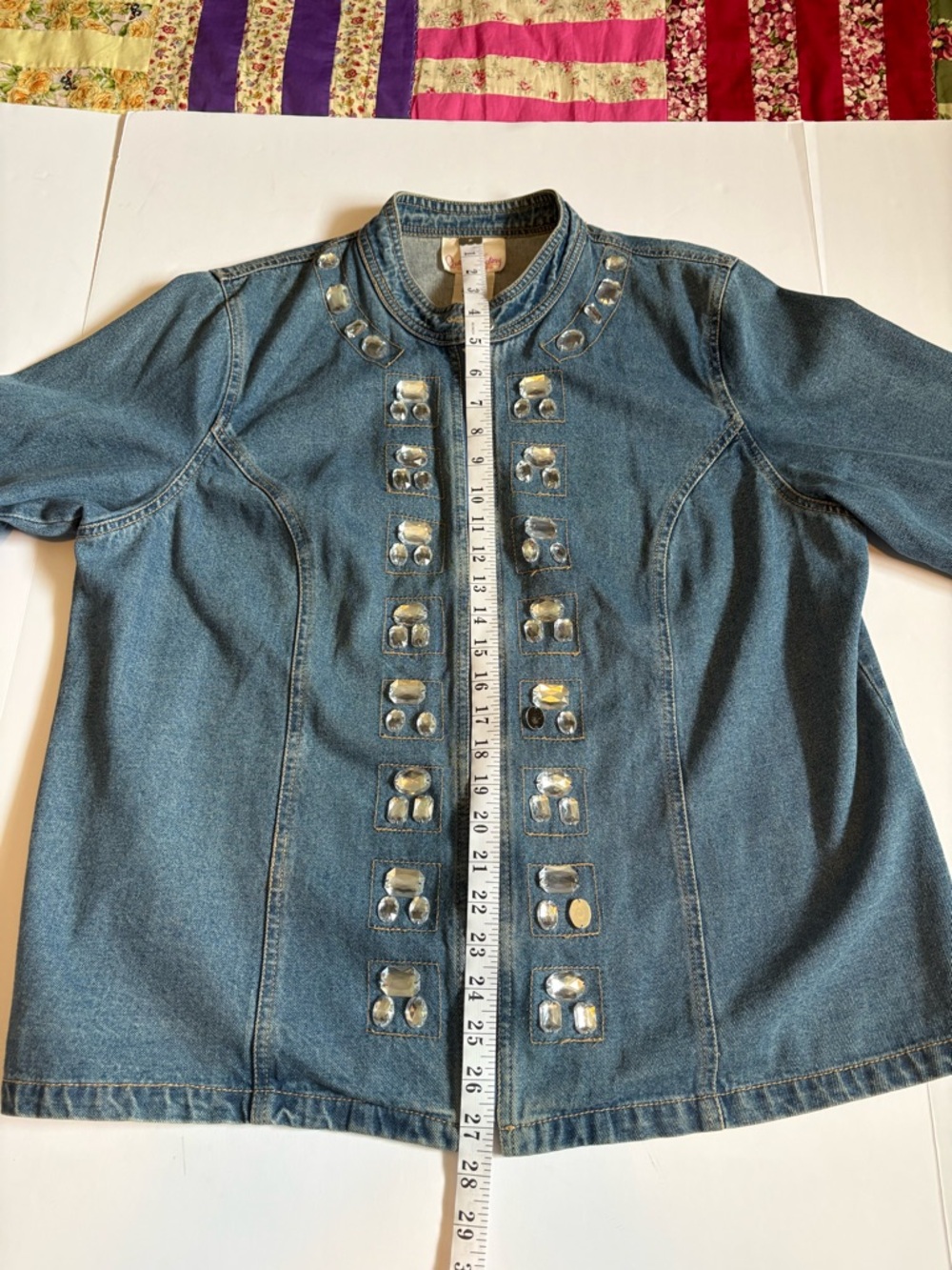 Quacker Factory jean Jacket with rhinestone jewel Embellishments, Sz XL. - Picture 7 of 11